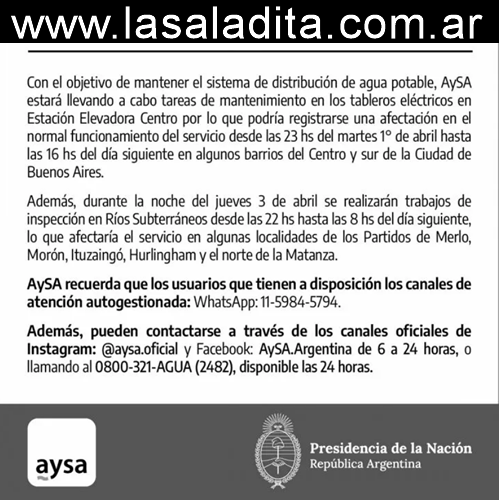 AYSA: PROGRAMA DE MANTENIMIENTO 2025