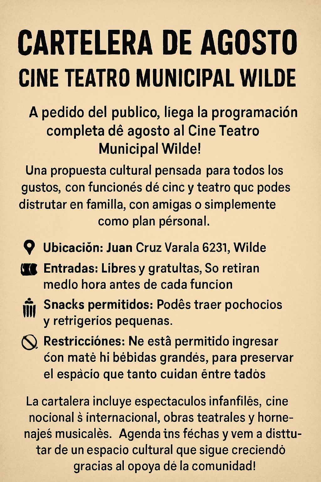 Cine teatro 28 y 29 de Agosto 2025