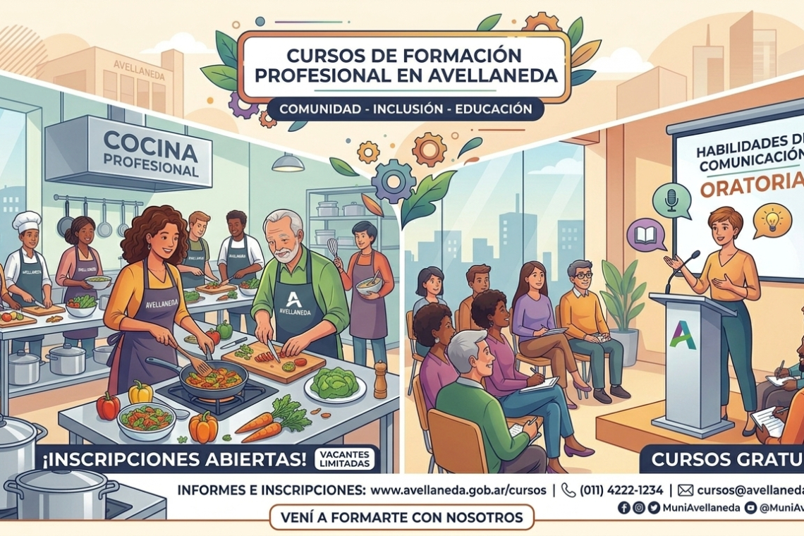 Cursos gratuitos de Cocina y Oratoria en Avellaneda con certificación oficial